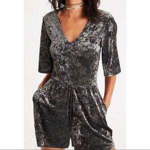 Olive Velvet Romper with pockets American Eagle